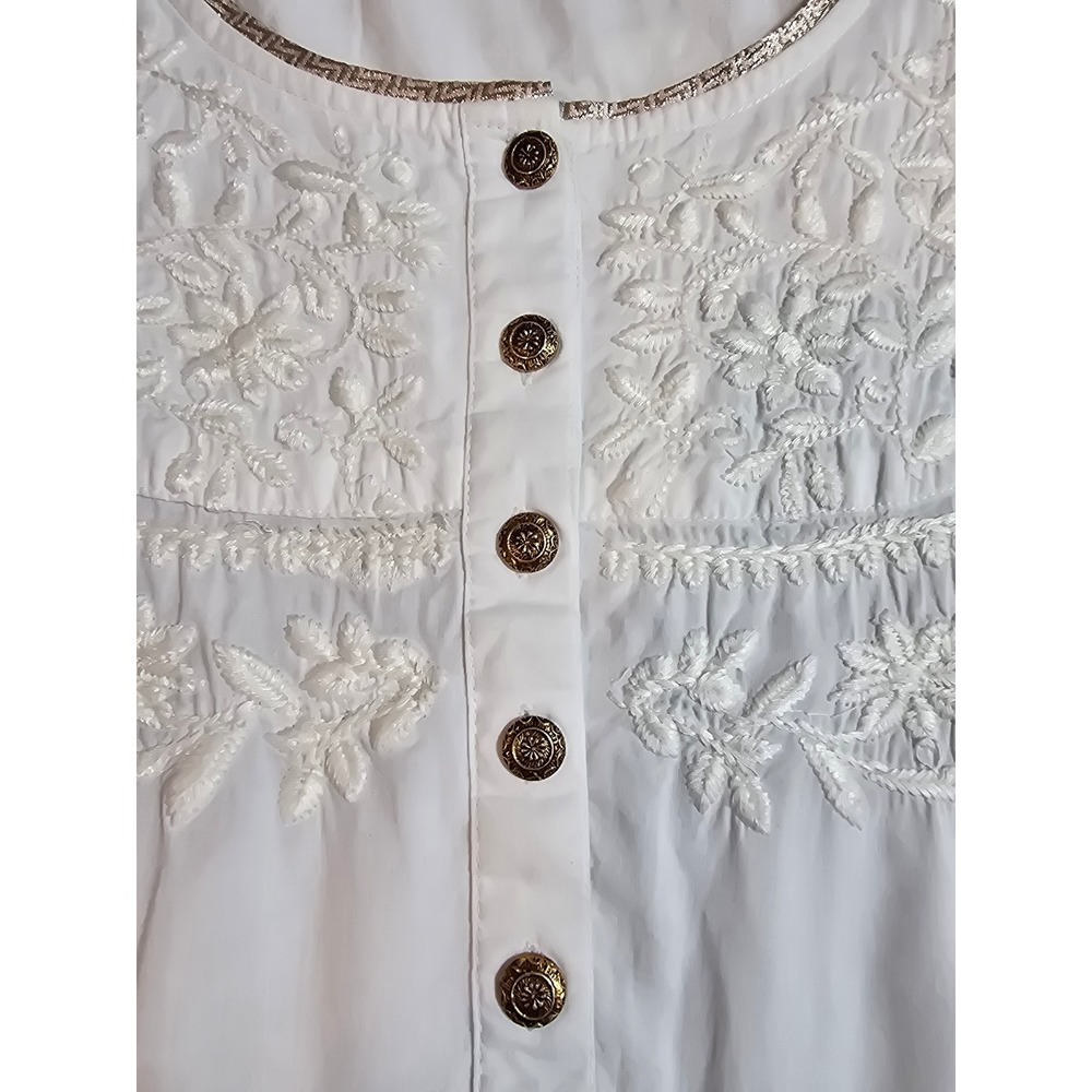 Soft Surroundings White Embroidered Cotton Tunic Top Metallic Gold Trim Size XL - Picture 8 of 16